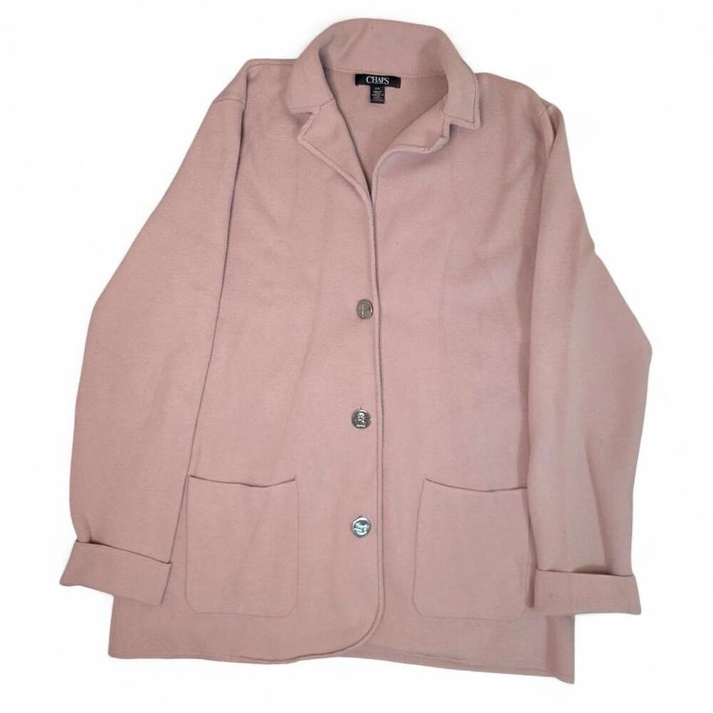 Chaps Pink Knit Blazer Women's Large Silver Buttons